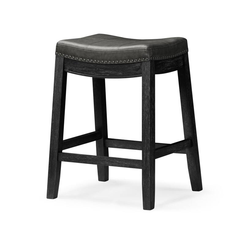 Maven Lane Sophia Saddle Kitchen Dining Stool - Aged Black with Vegan Leather Upholstery - Counter Height