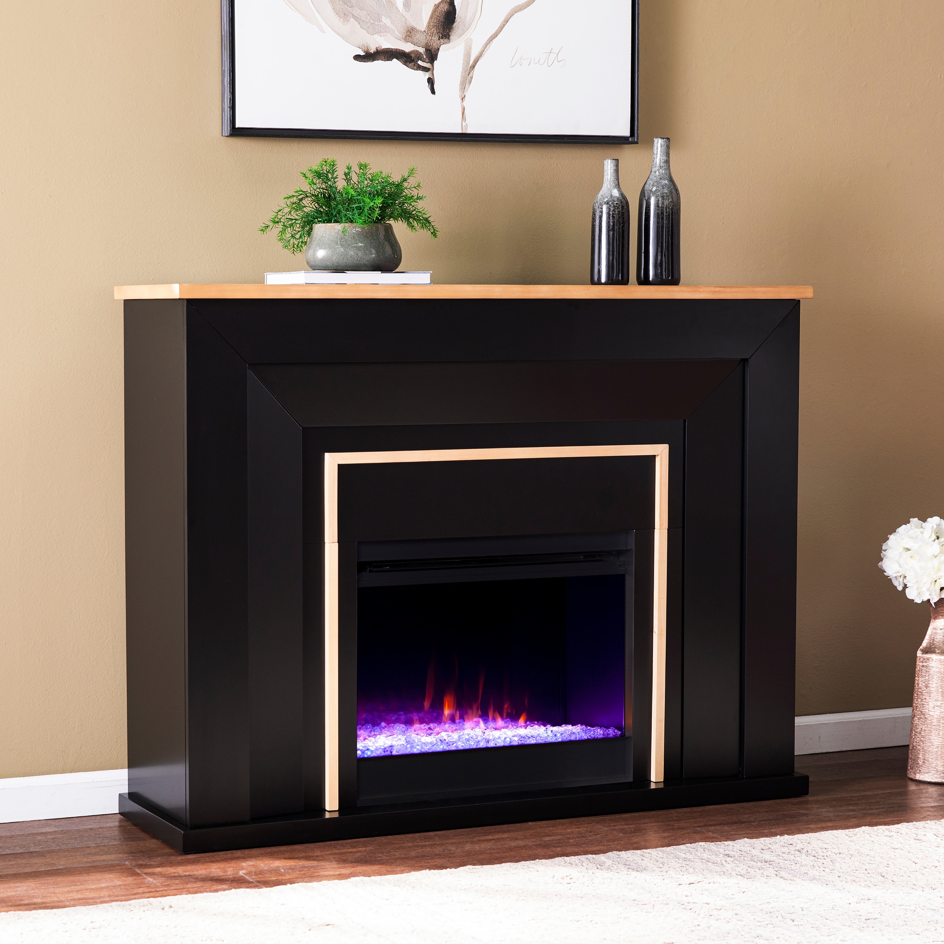 SEI Furniture Cantara Industrial Black Wood Color Changing Fireplace