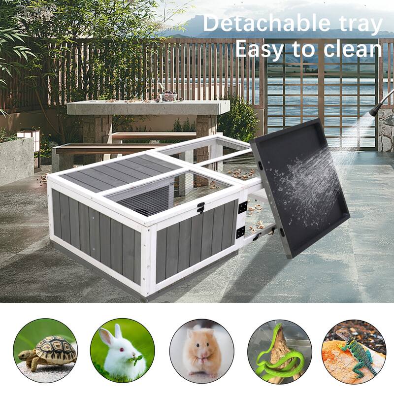 Anmytek Small Animal Turtle Hutch Indoor Outdoor Pet Cage Wooden Habitat Hamster Enclosure