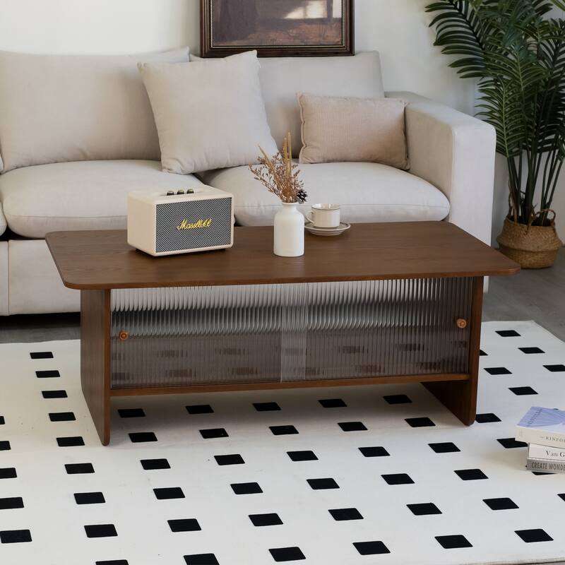 47" Modern Coffee Table with Sliding Glass Doors & Ample Storag