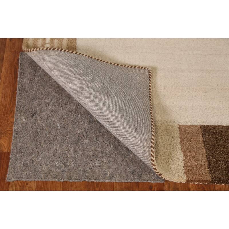 Border Gabbeh Indian Area Rug Hand-Tufted Solid Beige Wool Carpet - 5'3" x 7'7"