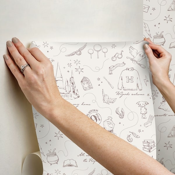 dimension image slide 1 of 2, Harry Potter Magical Moments Trail Cream Peel and Stick Wallpaper - 216 x 20.50