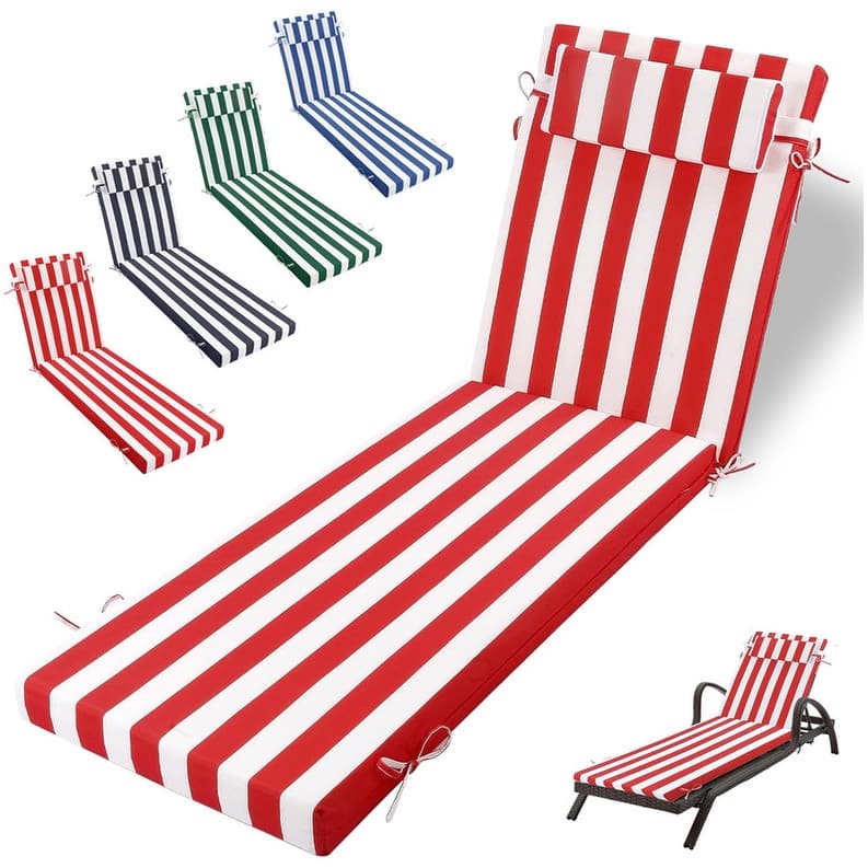 Outdoor Chaise Lounge Cushion, Thicken Waterproof Replacement Back Chaise Cushions for Pool, Sand Beach