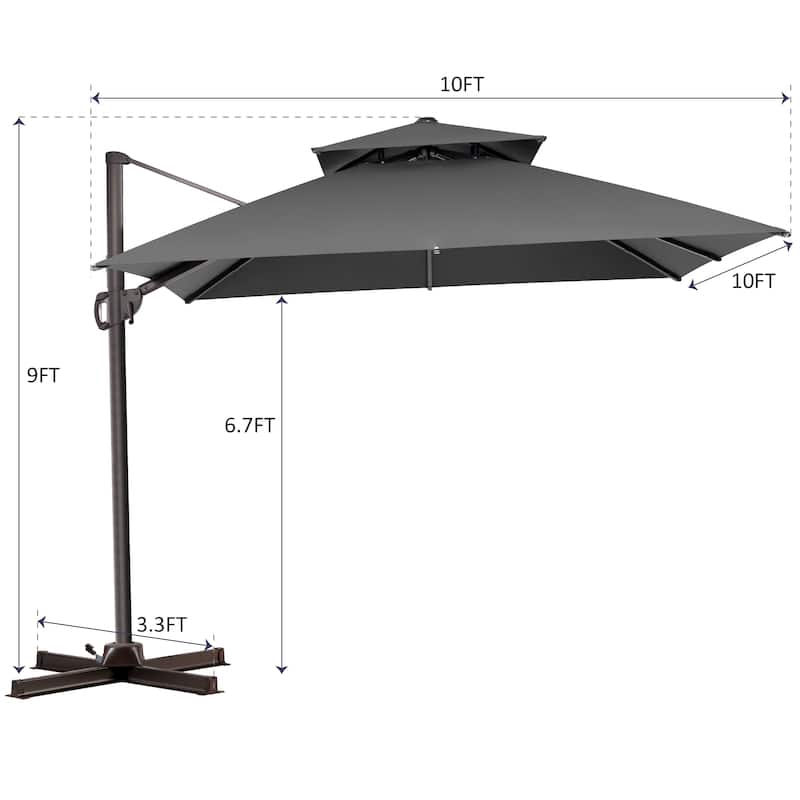 Pellebant 10 X 10 Ft Outdoor Patio Cantilever Offset Umbrella with Double Top