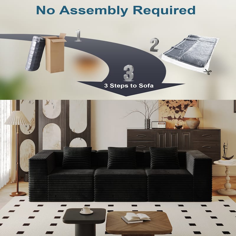 Corduroy Boneless Sectional Couch Floor Deep Seat Sofa with Pillows