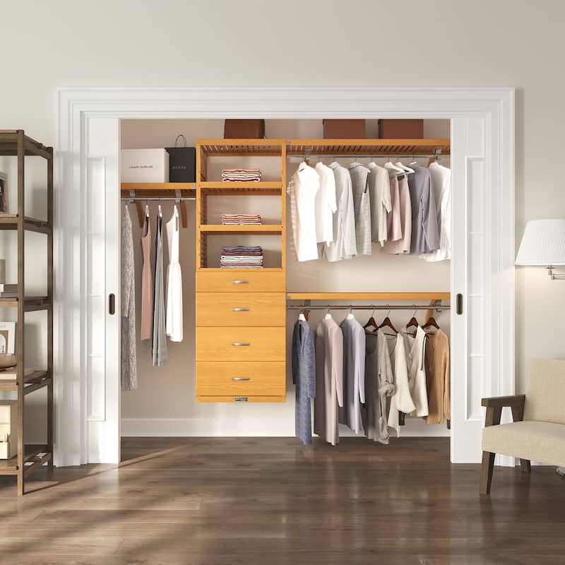 John Louis Home Solid Wood Walk-In Closet System with 4-Drawers Honey Maple