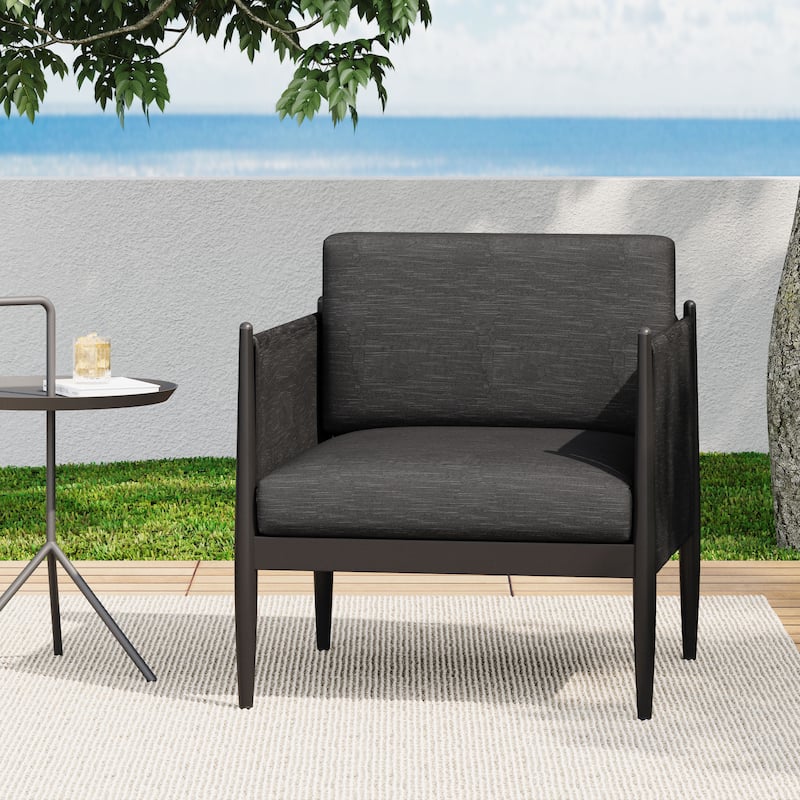 Dawson Outdoor Aluminum Club Chair with Cushions by Christopher Knight Home - Black