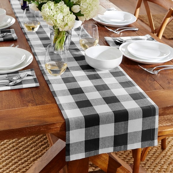 slide 2 of 15, The Gray Barn Emily Gulch Buffalo Check Cotton Table Runner 13" x 70" - Black/White