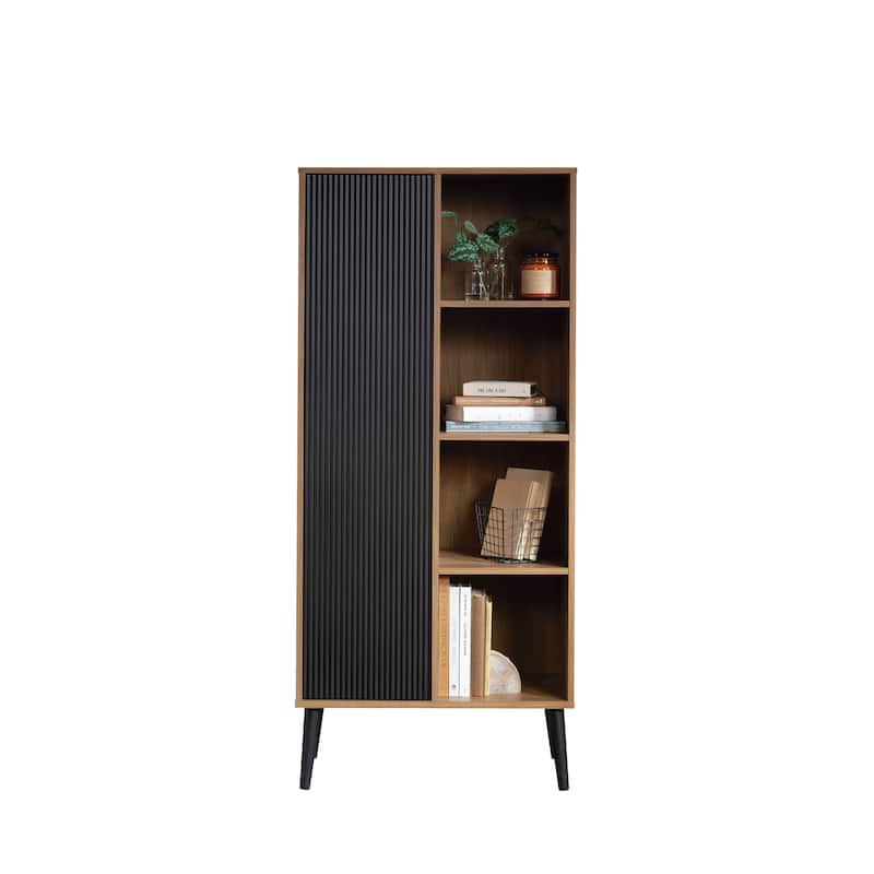 Wood Storage Cabinet with Adjustable Shelving, Natural Walnut - 25.98"W x 15.67"D x 58.19"H