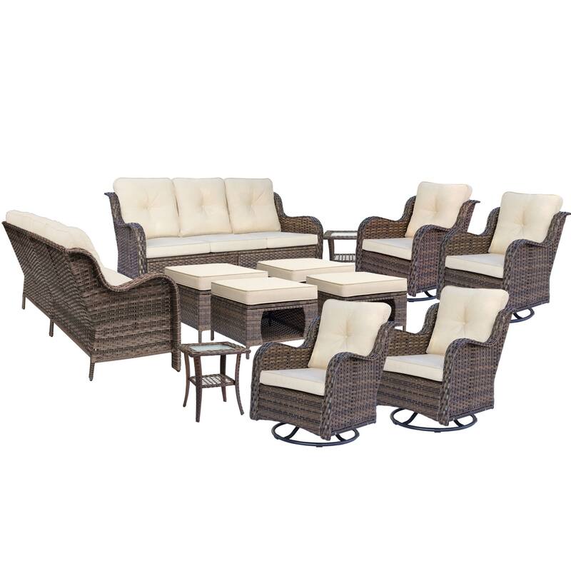 Outdoor Wicker Patio Conversation Seating Sofa Sets with Swivel Chairs