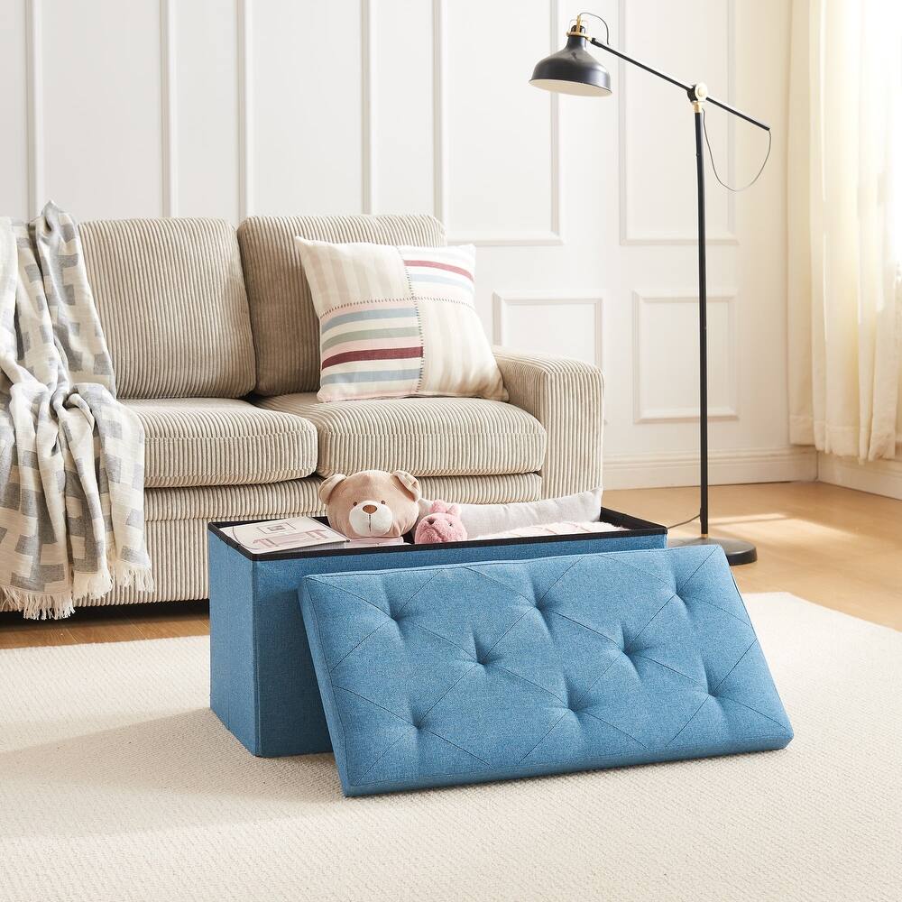 Javlergo 15" Premium Linen Fabric Storage Ottoman with Fast Folding Design Multi-Functional Ottoman Bench for Living Room