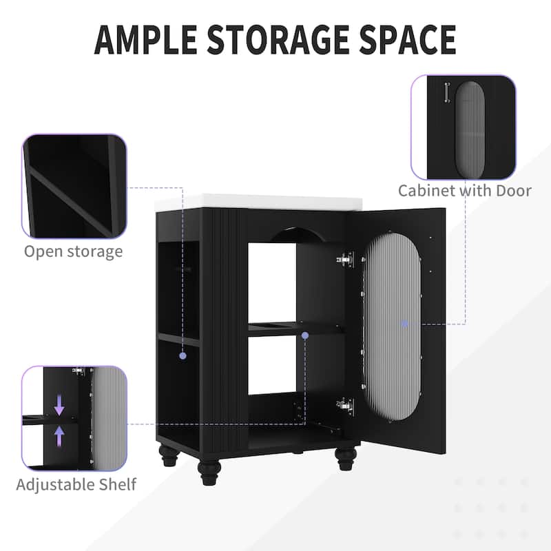 20" Bathroom Vanity with Sink, Bathroom Vanity Cabinet with Two-tier Shelf, Adjustable Shelf, Solid Wood and MDF