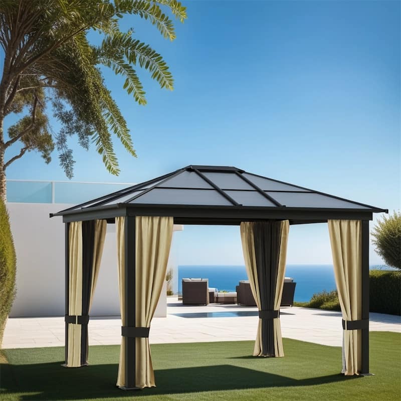 Aluminum Frame Hardtop Gazebo Canopy with Netting and Curtains