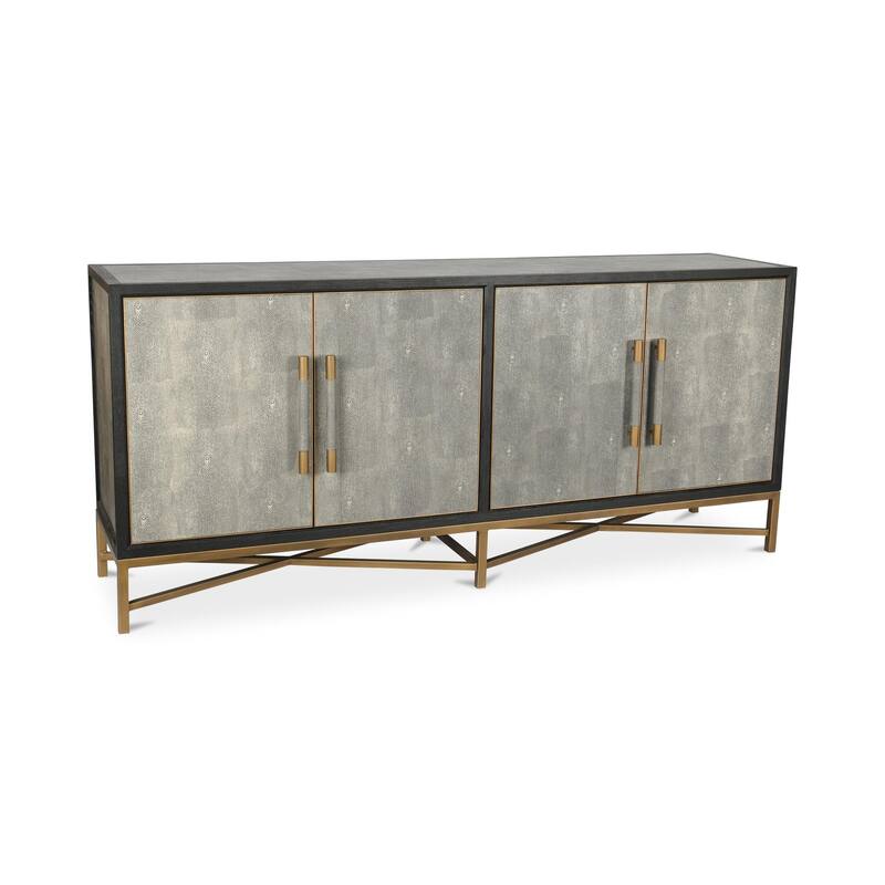 NADAAL STUDIOS Vaughn, Sideboard, Shagreen Patterned Vegan Leather with Brass Legs - 76"W x18"D x34"H
