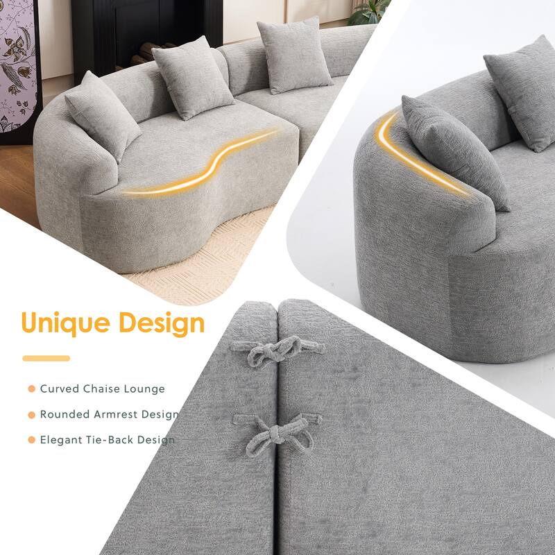 Modular Curved Sectional Sofa, Full Compression 4-Seater Foam Couch, Chenille Boneless Cloud Sofa for Living Room, Bedroom
