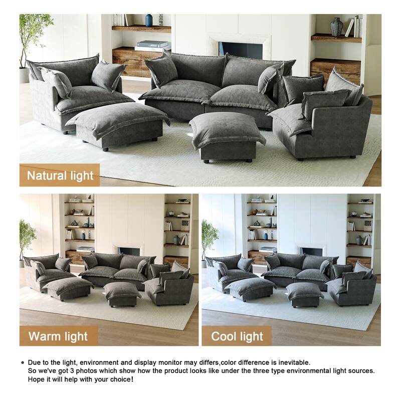 6 Piece Oversized Chenille Comfy Cloud Modular Sectional Sofa Set
