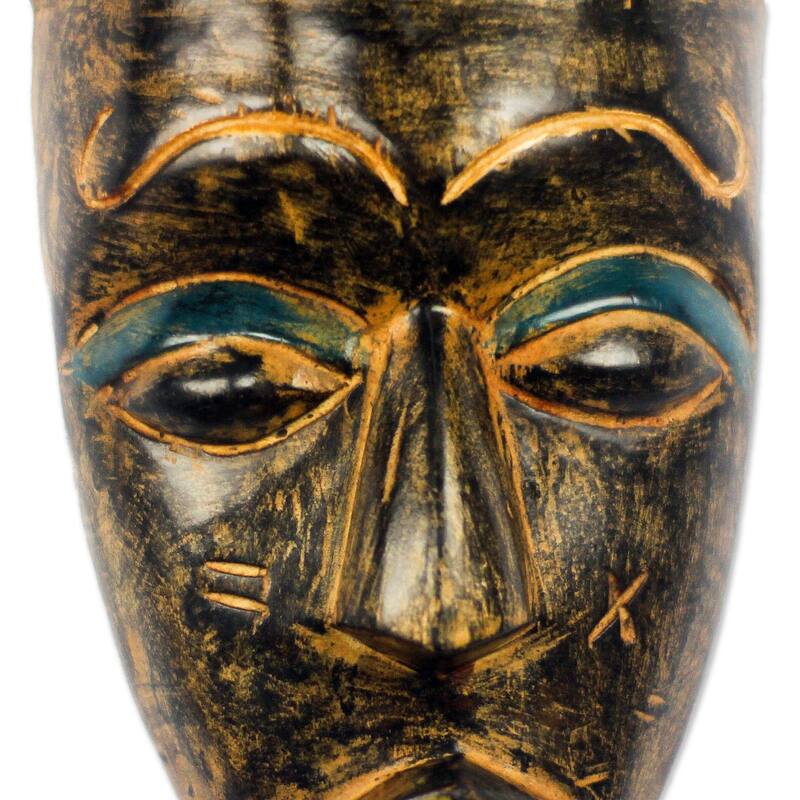 Novica Handmade Hat Wearer African Wood Mask