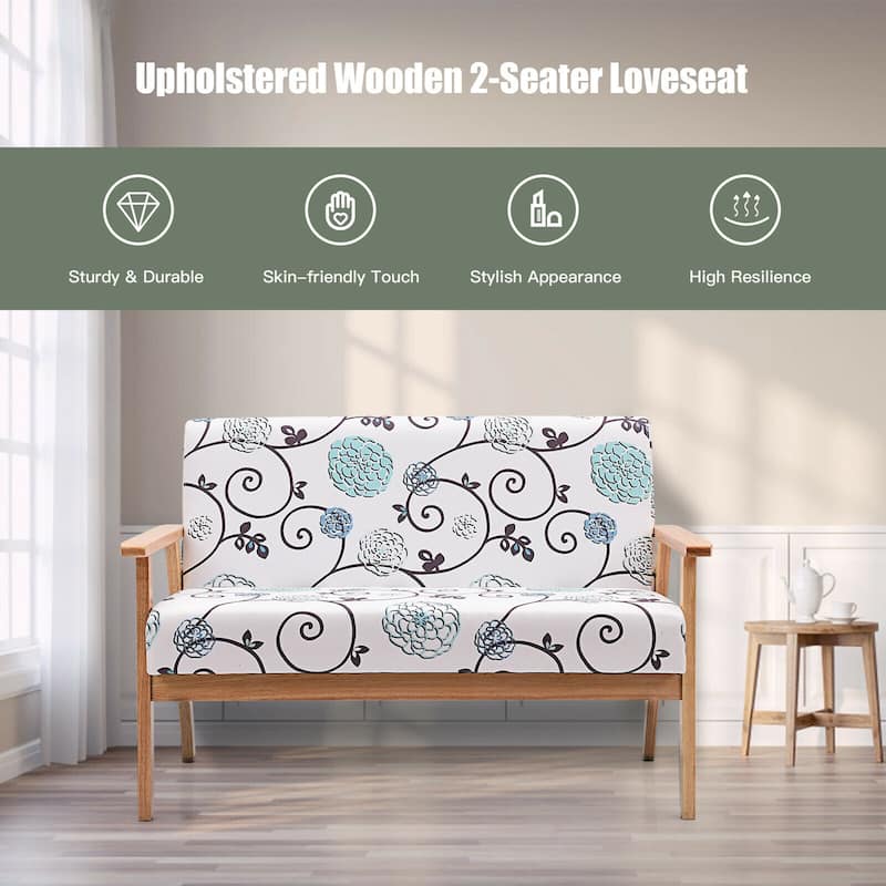Gymax Modern Fabric Loveseat Sofa Couch Upholstered 2-Seat Wood - 45'' x 26.5'' x 32''