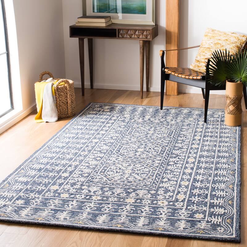 SAFAVIEH Handmade Micro-Loop Nural Wool Rug - 4' x 6' - Blue/Ivory