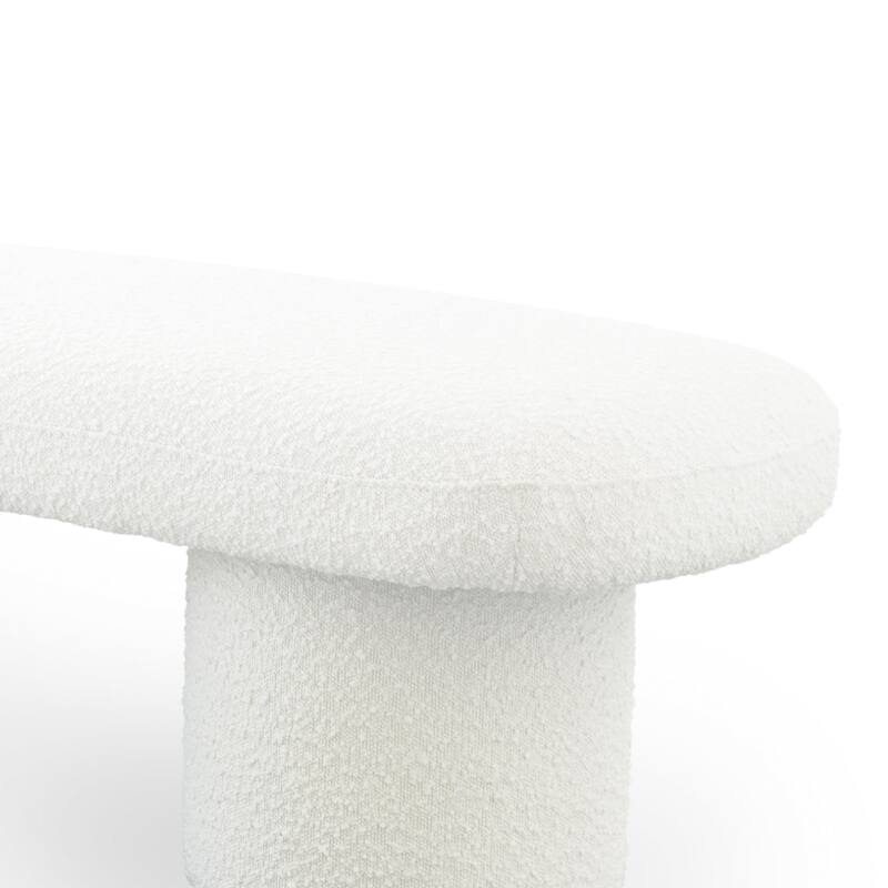 GDFStudio - Randolph Modern 56" Boucle Bench with Cylindrical Wood Legs - 56.3"W