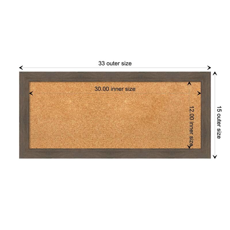 Hardwood Narrow Wood Framed Natural Corkboard Bulletin Board - Hardwood Mocha Narrow - Board Size 30x12