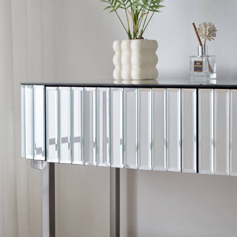 39" Mirrored Makeup Vanity Table with Stainless Steel Base
