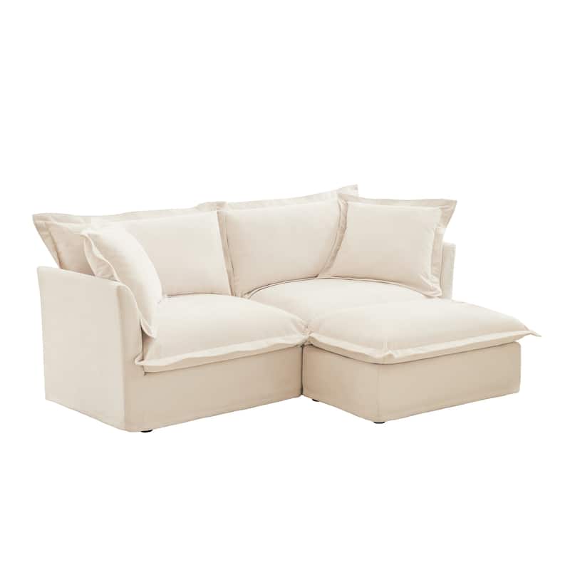 83.4" Chenille L-Shaped Sectional Sofa with Ottoman