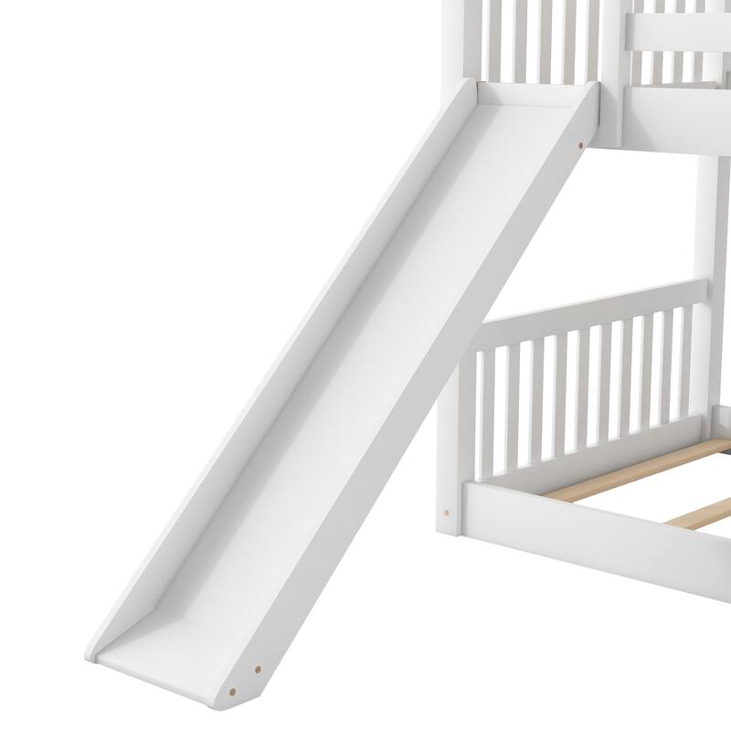 Convertible Twin Bunk Bed with Slide and Ladder, White