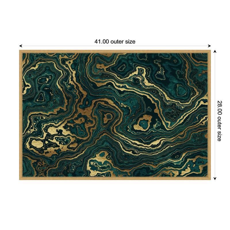 Teal and Yellow Marble Swirl II by Amini54 Framed Canvas Wall Art Print - 41 x 28 in