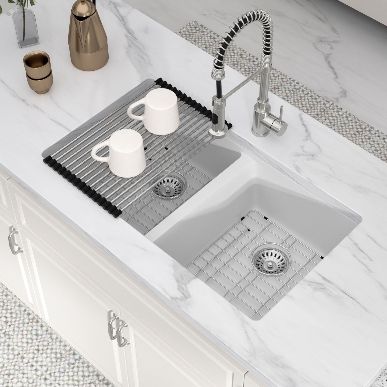 33 in. Low Divide Undermount Double Bowl Granite Composite Quartz