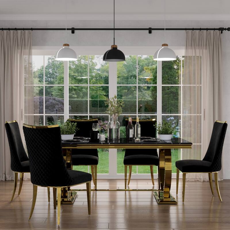 Luxurious Dining Room Table Set with Velvet Dining Chairs