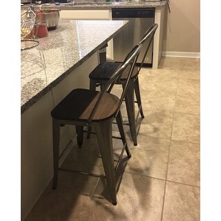 I Love Living Bistro Wood Seat Gunmetal Finish Counter Stools (Set of 2)