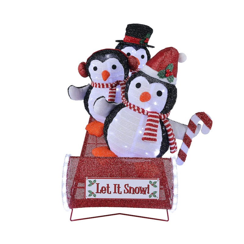 38 in. Animated Outdoor Sledding Buddies - Penguins