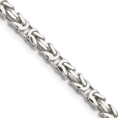 Curata 925 Sterling Silver Solid Polished 5mm Square Byzantine Chain Anklet 9 Inch Lobster Claw