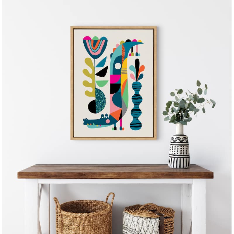 Kate and Laurel Sylvie Mid-Century Crocodile Framed Canvas by Rachel Lee
