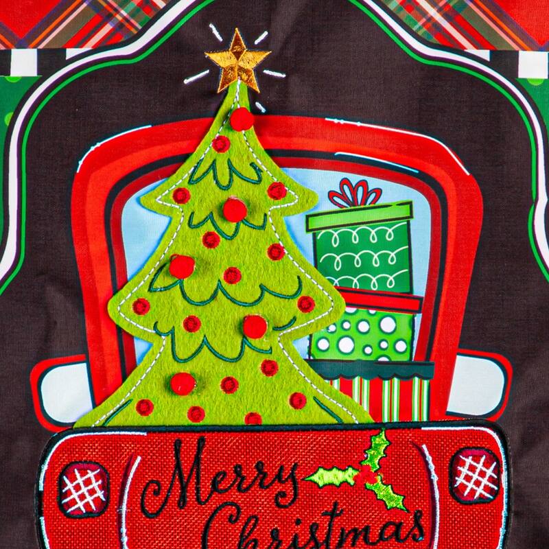 Patterned Christmas Truck Applique Garden Flag - Multi - Color