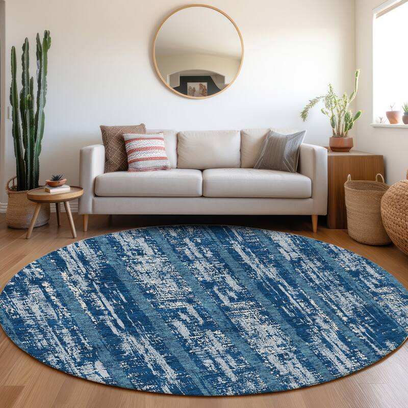 Premium Washable Super Soft Stripe Abrash Mayfield Rug - Blue - 8' x 8'