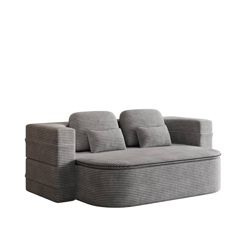 GDFStudio - Lysander Corduroy Foldable Sleeper Sofa Bed with Multi Functional Blanket