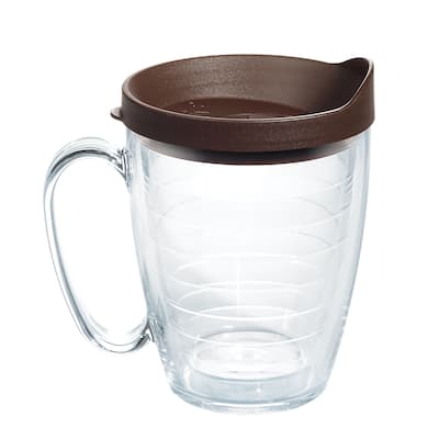 Tervis Clear & Colorful Lidded Made in USA Double Walled Insulated Travel Tumbler, Brown Lid - 16oz Mug