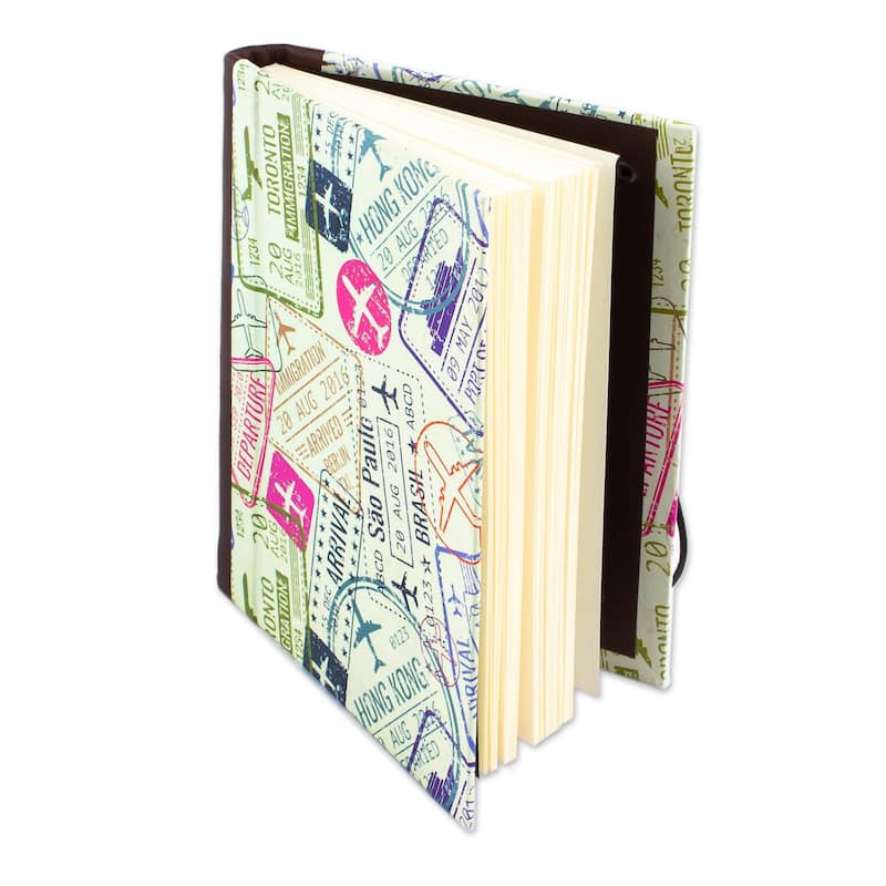 Novica Handmade Passport Stamps Leather Trimmed Recycled Paper Journal