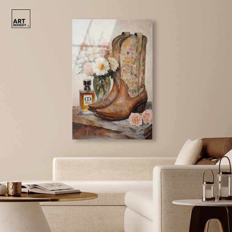 Delicate Floral Boots Acrylic by Art Remedy, Ready to Hang