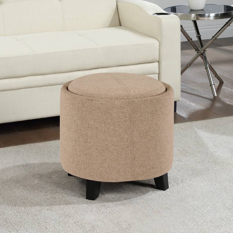 Storage Ottoman with Reversible Tray - Decorative Storage Furniture with Comfortable Cushion Seat and Functional Tray Lid