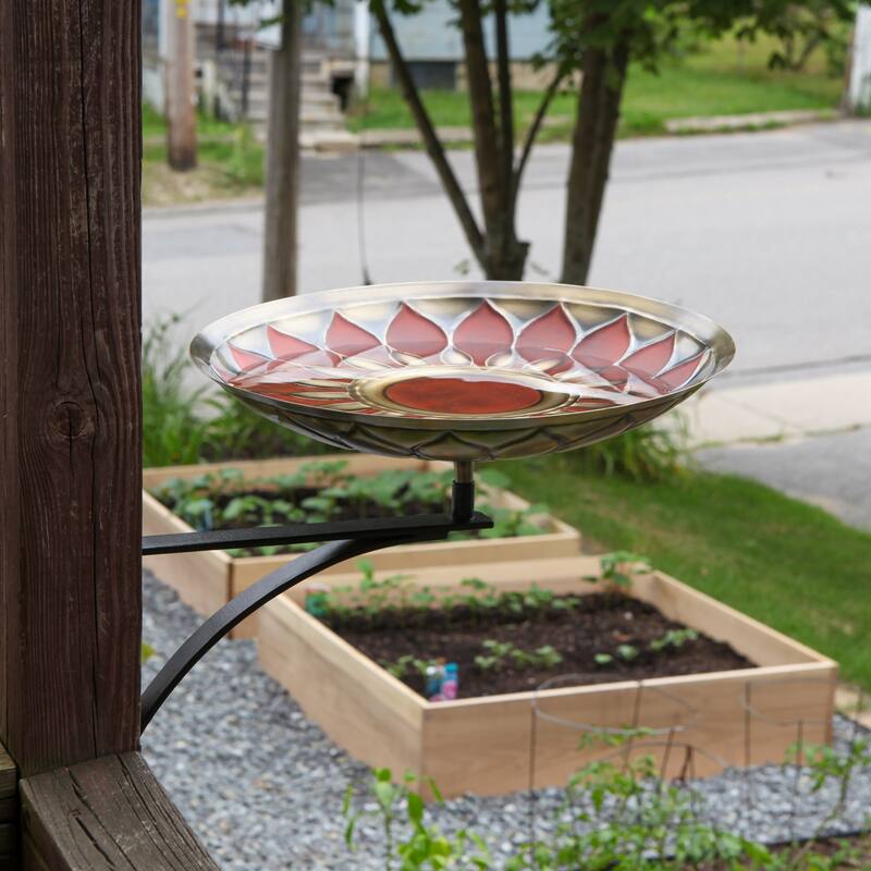Achla Designs 16"Dia. Round Antique African Sunflower Birdbath w/Black Wrought Iron Wall Mount Bracket