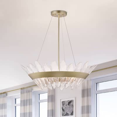 Daisy 5-Light 28" Modern Seedy Glass Chandelier - Brushed Silver-ish Champagne
