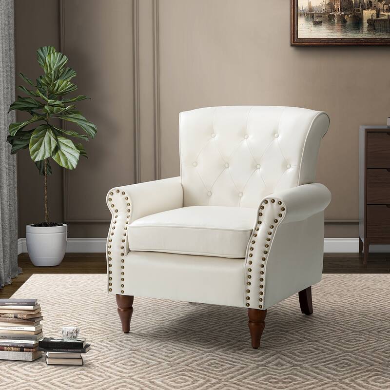 Mycenae Upholstered Accent Armchair with Nailhead Trim Set of 2 - Set of 1 - Ivory