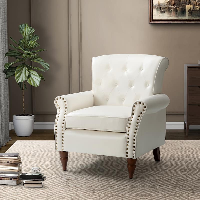 Mycenae Upholstered Accent Armchair with Nailhead Trim - IVORY