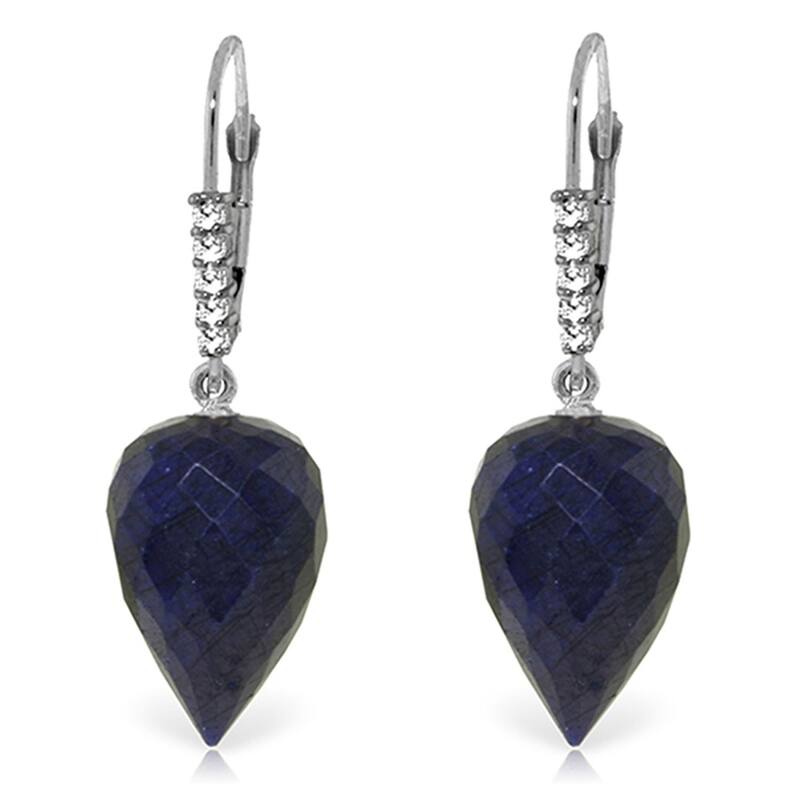 25.95 Carat 14K Solid Gold Drop Briolette Sapphire Diamond Earrings - White