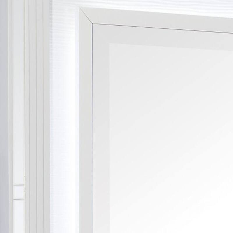 Wooden Frame Mirror with LED and Mirror Trim Accents, White