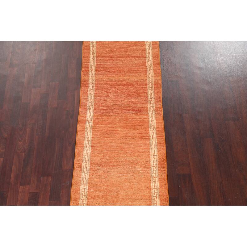 Orange Bordered Gabbeh Kashkoli Oriental Runner Rug Wool Hand-knotted - 2'7" x 9'1"