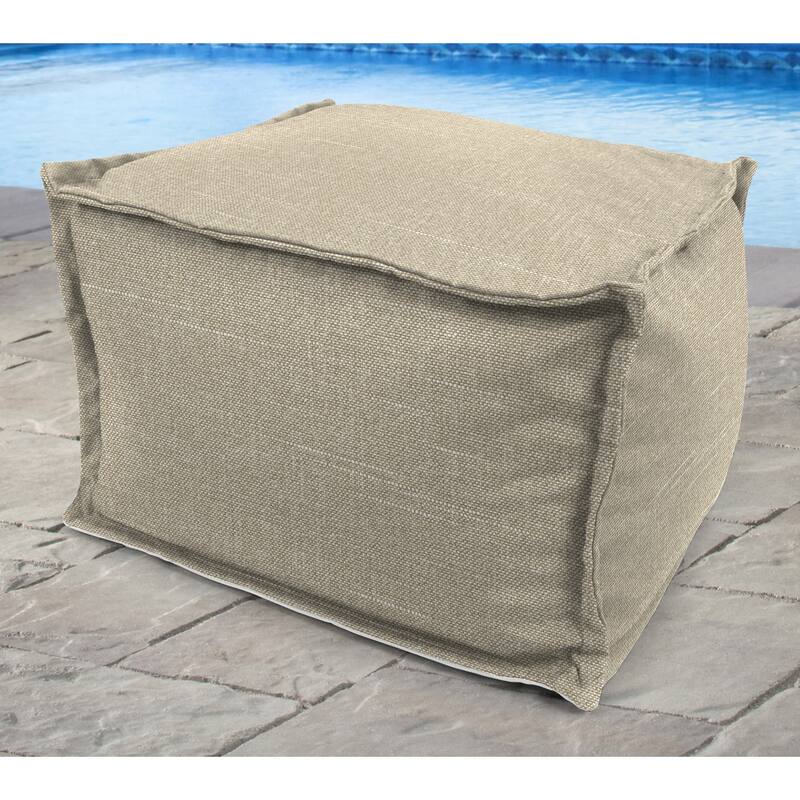 20" x 20" Outdoor Pouf Ottoman with Flange - 20'' L x 20'' W x 15'' H - Tory Bisque
